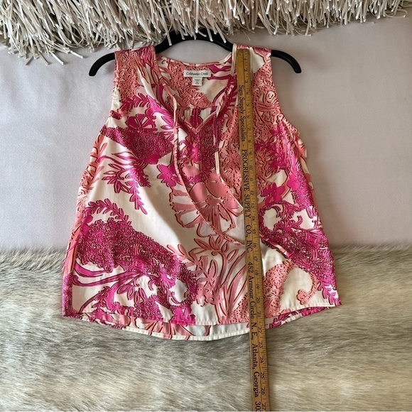 COLDWATER CREEK Pink White Floral XS 4 6 Sleeveless Tie Tunic Lightweight Shirt - Picture 9 of 13